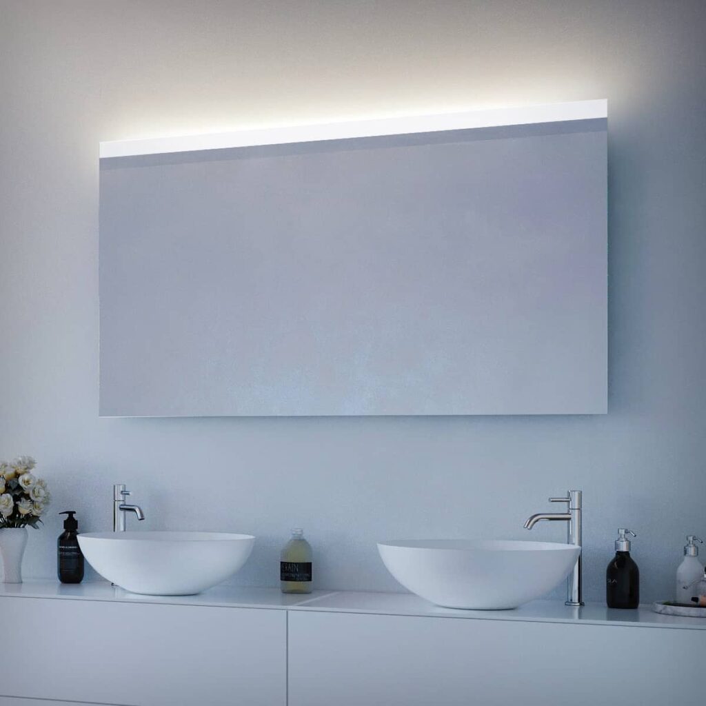 Badezimmerspiegel mit LED Beleuchtung Noemi oben Spiegelando